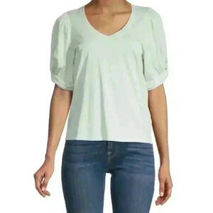 Avec Les Filles Women's Sage Green Puff Knotted Sleeve Top, Size Latge